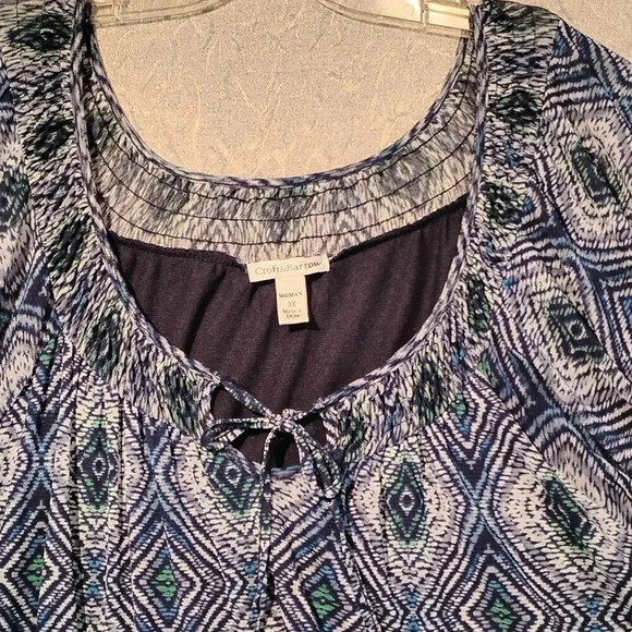 Croft & Barrow Blue & Green Blouse Short Ruffle Sleeve Peplum Size 3X - Picture 2 of 11